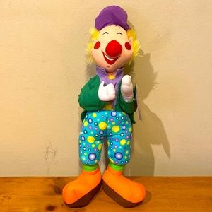 Kuddle Me Toys Clown Plush Blonde hair Red Nose Purple Hat Green Jacket NWT